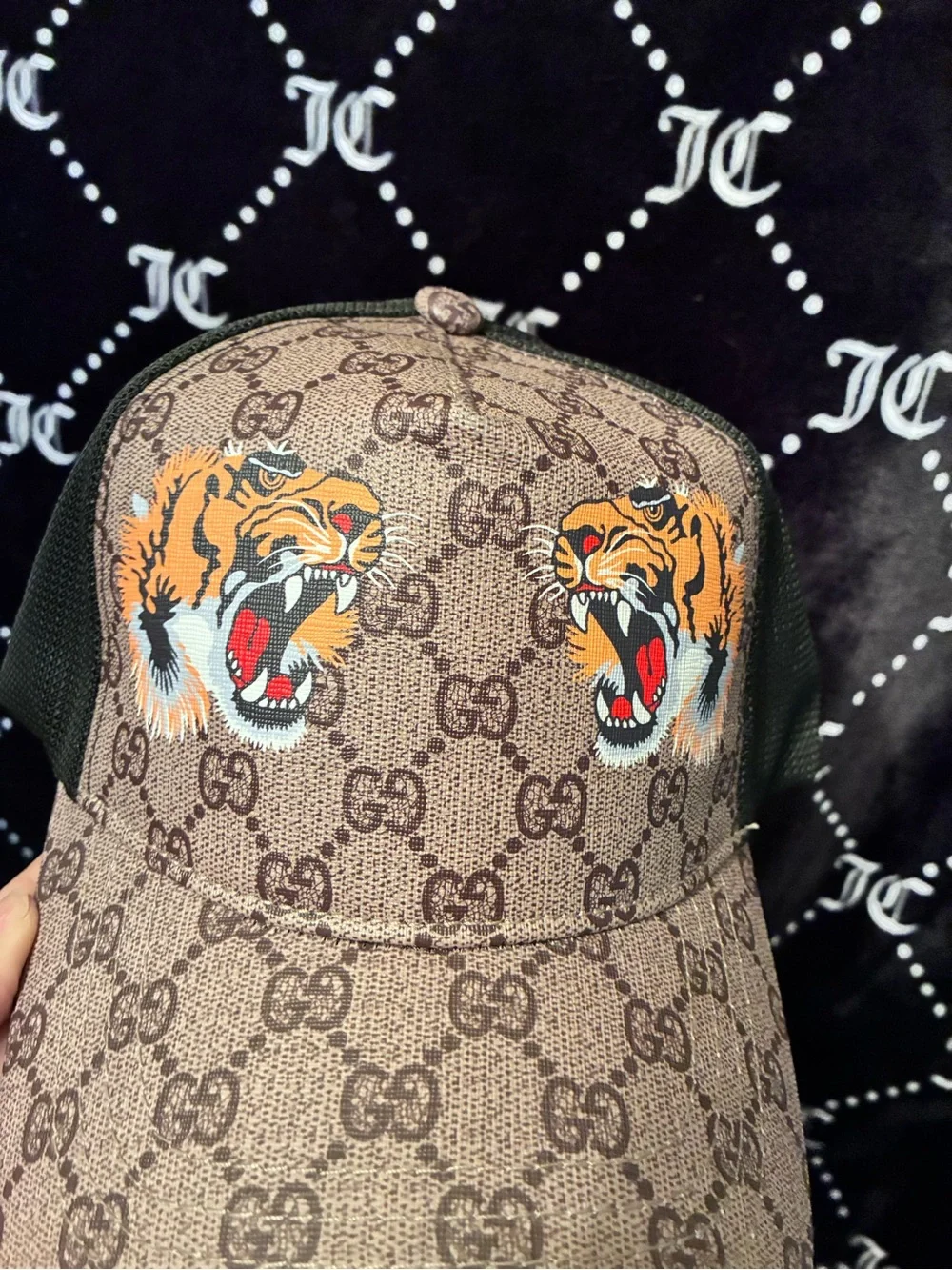 Gucci Brown GG Tiger Logo Baseball Cap